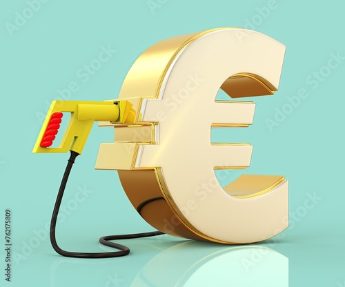 Animation of an electric car charging plug with a gold Euro on a green background. 3d rendering.