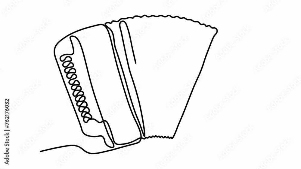 Self drawing animation with one continuous line draw, abstract Accordion
