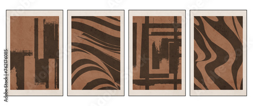 Set of 4 Abstract illustration in vintage style. For use in graphics, for wall decor. .