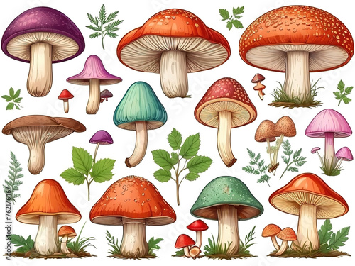 Mushroom set. Isolated on white background. Vector illustration.