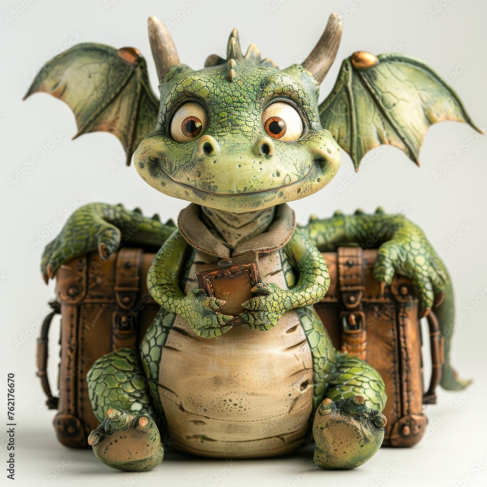 Fototapeta premium A charming 3D illustration of Smiling dragon wearing a suit on white background.