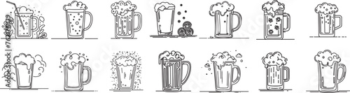 drawing line art a pint of beer vector set