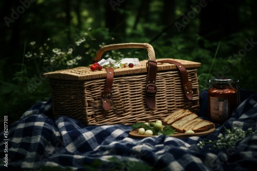 Spacious Picnic basket. Summer outdoor vacation. Generate Ai