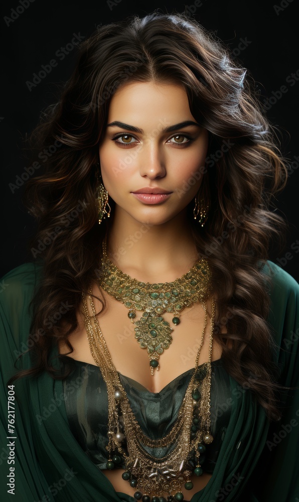 Woman in Green Dress With Gold Jewelry Woman in Green Dress With Gold Jewelry