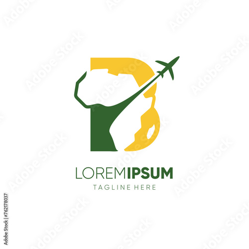 Letter B African Continent Map with Airplane for Travel Logo Design Vector Icon Symbol Graphic Illustration