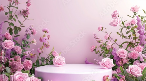 Garden rose floral summer background podium cosmetic valentine easter field scene gift purple day romantic