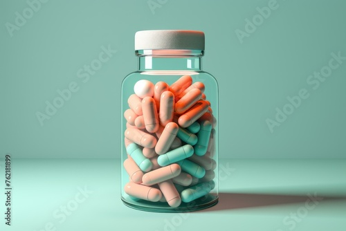 Sturdy Steel pills jar. Medicine capsule pot. Generate Ai photo