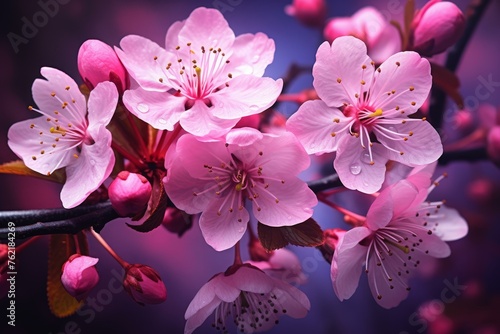 Fragrant Pink cherry flowers. Flower tree garden. Generate Ai