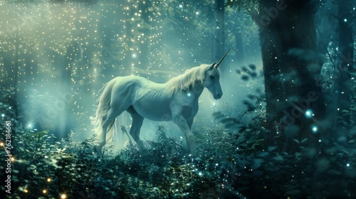 Mystical Unicorn in Enchanted Forest with Fairy Lights Prime Lens