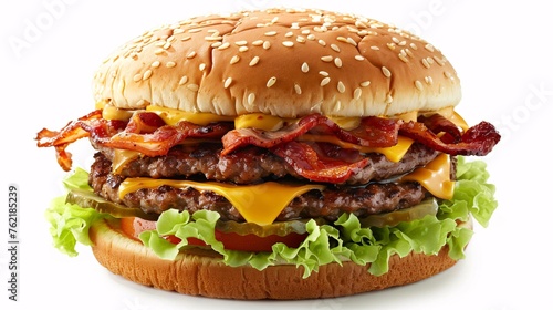 Delicious bacon cheese burger hamburger  on white background