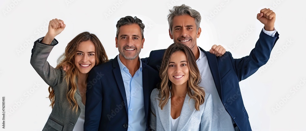 Portrait of business team on white background. Confident actors look at the camera.