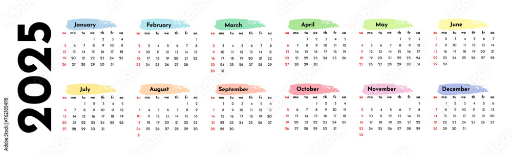 Calendar for 2025 isolated on a white background Calendar for 2025 isolated on a white background