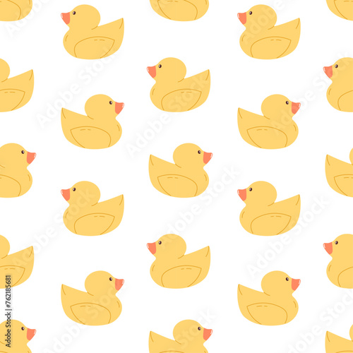 Rubber duck seamless pattern. Flat vector illustration