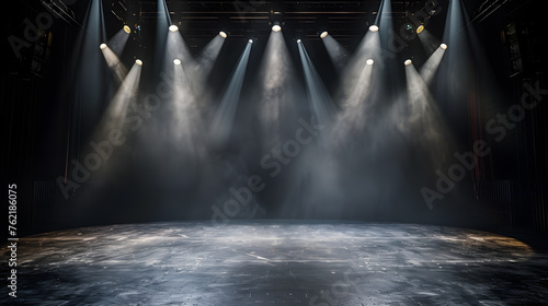 Stage bathed in bright spotlight creates a dramatic atmosphere