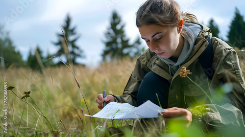 A female ecologist working in the forest