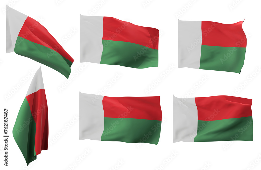 Large pictures of six different positions of the flag of Madagascar