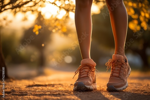 A lone woman, jogging in a park during autumn, embodying an active and healthy lifestyle.