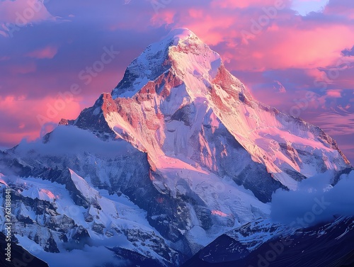 Mountain Majesty: Sunset Glow in Pink-Hued Mountains - Alpine Glow in Mountain Alpenglow - Witness the breathtaking beauty of mountain alpenglow, where pink-hued mountains bask