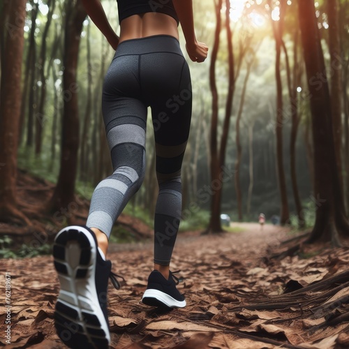 beautiful woman jogging in the forest