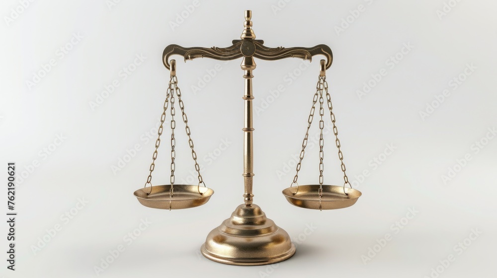 A basic balance scale rendered in 3D against a white backdrop, symbolizing fairness, justice, or decision-making A basic balance scale rendered in 3D against a white backdrop, symbolizing fairness, justice, or decision-making