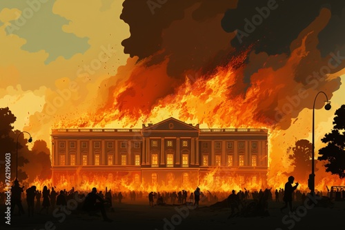 a large building on fire © Maria