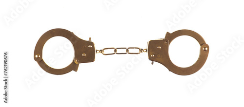 golden handcuffs isolated on white background photo