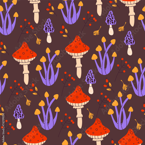 Seamless mushroom pattern.Simple pattern of cute mushroom illustration.Idea for fabric,wallpaper,banner.