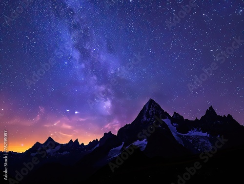 Alpine Panoramas: Mountain Outlines and Starry Skies in Skyline Silhouettes - Nighttime Majesty in Skyline Silhouettes - Witness the nighttime majesty of mountain skyline silhouettes, where dusk hues © Cool Patterns