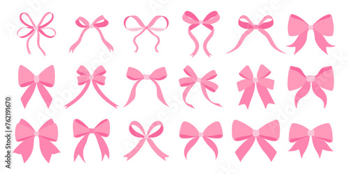 Set of pink ribbon bows photo