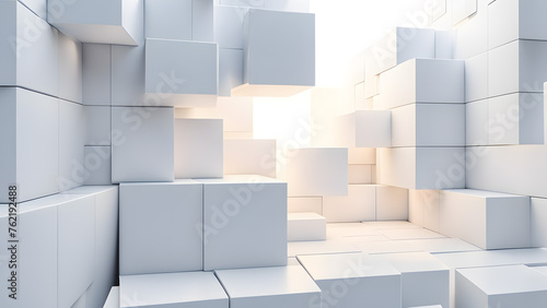 abstract geometric background overlapping white 3d squares 3d rendering cubic minimal composition