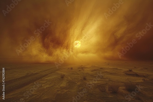 Wallpaper Mural Majestic sunset in a vast desert with an approaching sandstorm under a fiery sky Torontodigital.ca