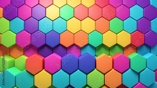  rainbow colors hexagons modern background 3d render 3d illustration