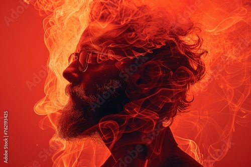 Bearded Man With Glasses on Red Background photo
