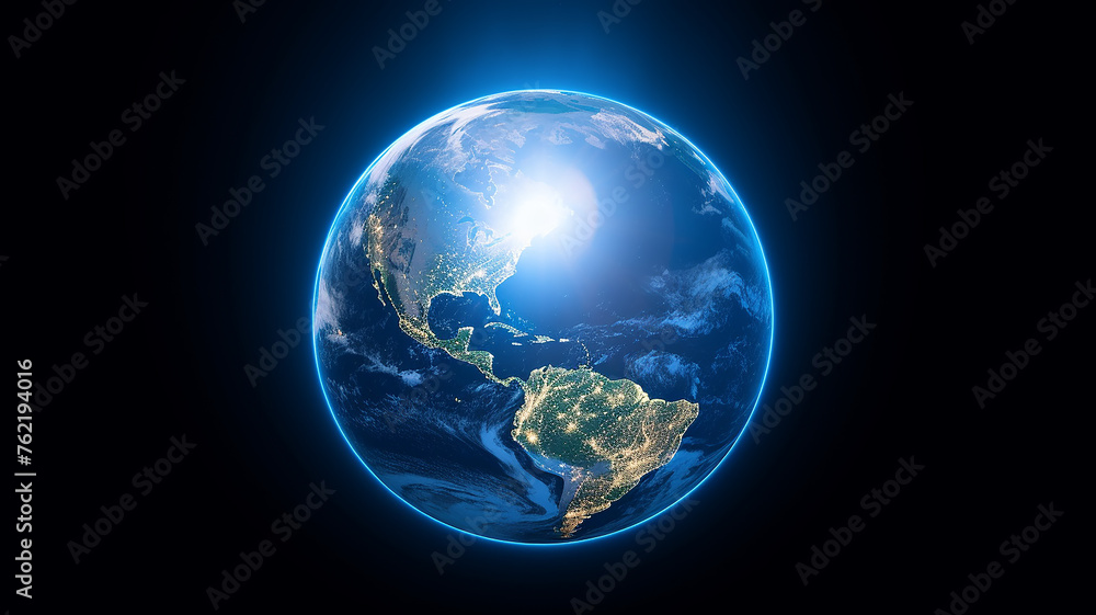 Panoramic view of the round planet from space against the background of the black sky Panoramic view of the round planet from space against the background of the black sky