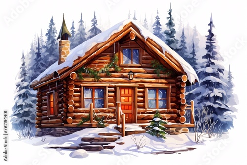 a log cabin in the snow © Maria