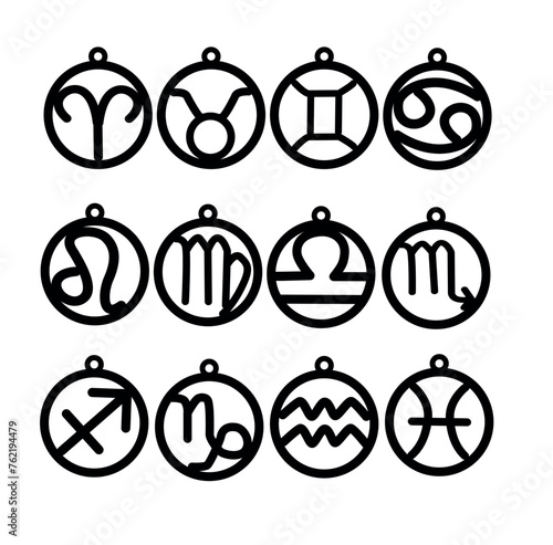 Vector circle zodiac earrings. Earring template. Zodiac sign. Pendant. Faux leather earrings.