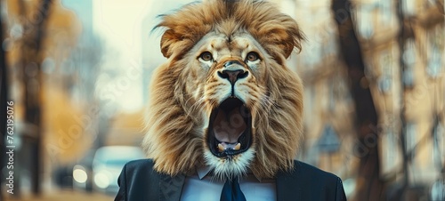 lion in a business suit. very surprised. powerful emotions. bright colors  generative ai