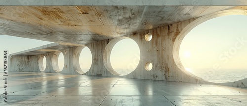 The environment for a car presentation depicts a futuristic abstract architecture with an empty concrete floor...