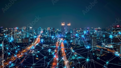 Communication network concept for smart cities and the Internet of Things. 5G. Internet of Things (IoT). Telecommunications.