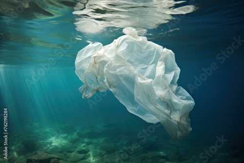 Translucent Plastic bag sea underwater. Litter trash. Generate Ai
