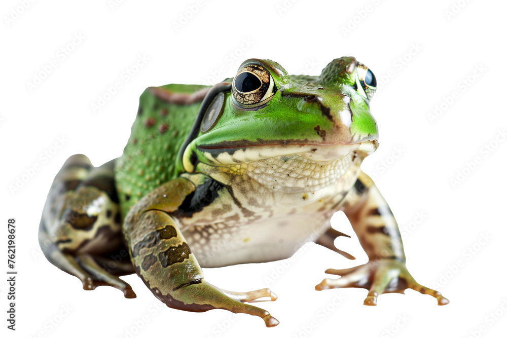 Fototapeta premium Rana esculenta. Green frog (European or aquatic) on transparent background