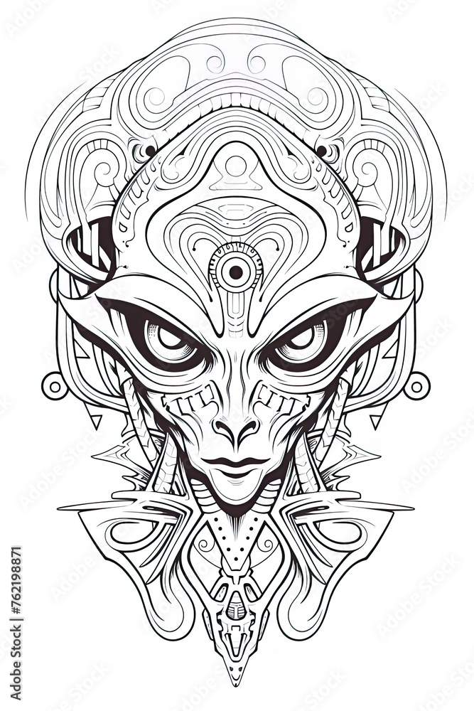Alien portrait. Pencil drawing in style of doodle art. Outline sketch ...