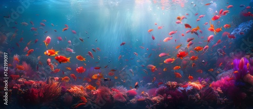 Tropical fish and coral reef in an underwater scene