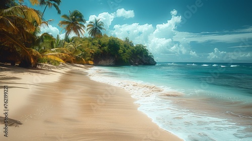 beach, caribbean, palm, tree, island, tropic, 