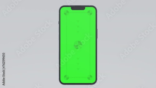 3d render of smartphone with green screen and marks for tracking - phone rotations and movements. 3D rendering.