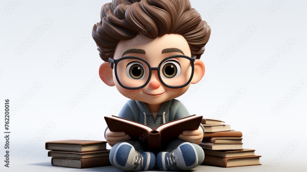 Boy With Glasses Reading Book