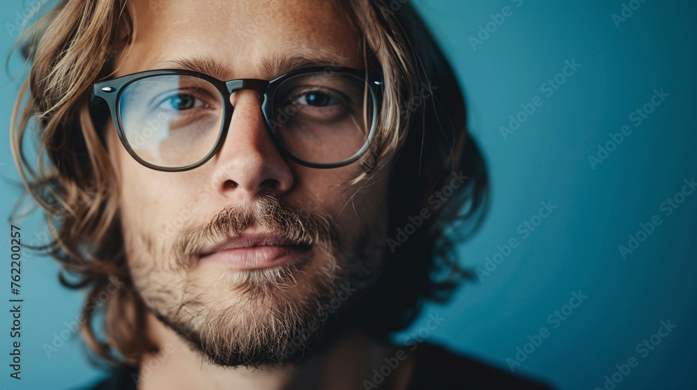 Portrait of a handsome man with glasses and long hair Portrait of a handsome man with glasses and long hair