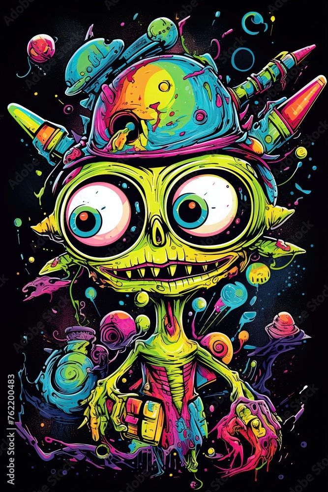 Alien creature in outer space. Doodle drawing in style of pop art. Ai Generative Alien creature in outer space. Doodle drawing in style of pop art. Ai Generative