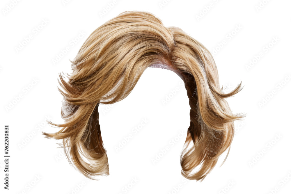 © TANATPON - Stylish hair wig with trendy design isolated on background, front view, fashionable hairstyle concept.