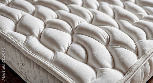 Close up of mattress cotton material texture. Pocket sprung mattress with memory foam. hypoallergenic mattress photo